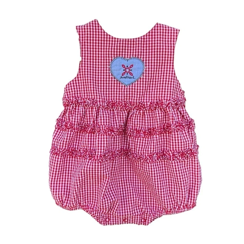 Vintage Gymboree Red Gingham Girl Sweetheart Bubble Romper Sleeveless 3-6 Mos